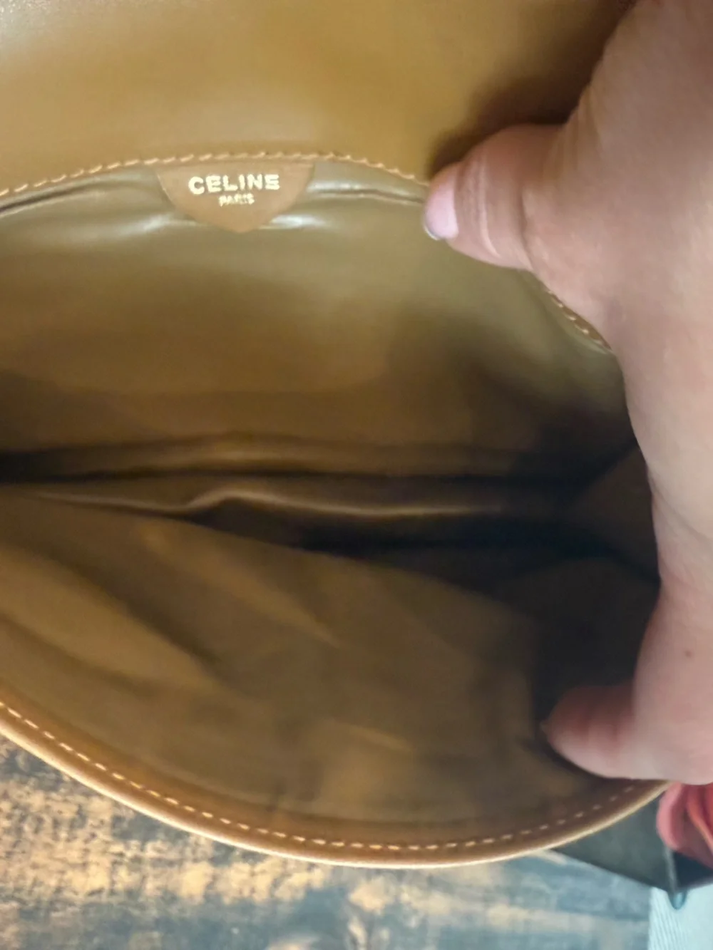 Celine Authentic Tan Macadam Crossbody Shoulder Bag w/Tan leather accent - Picture 15 of 15